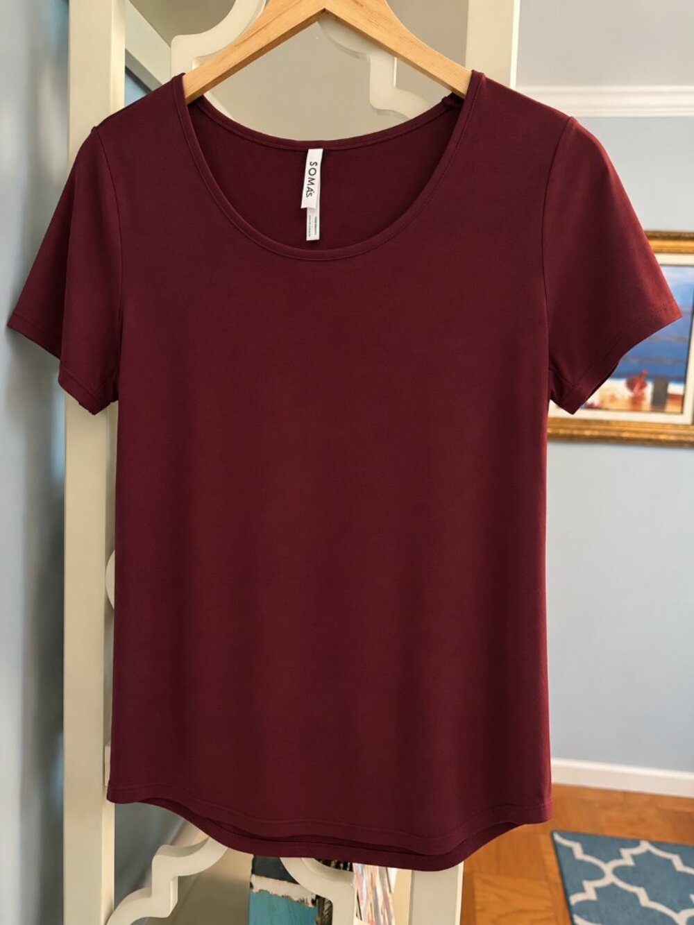 SOMA Burgundy Short Sleeve Scoop Neck Top | Soft Stretch Essential Tee - NWT